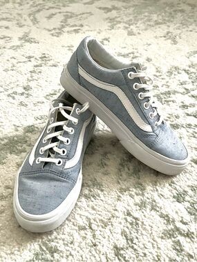 Vans Light Blue Canvas Skate Sneakers with White Stripe